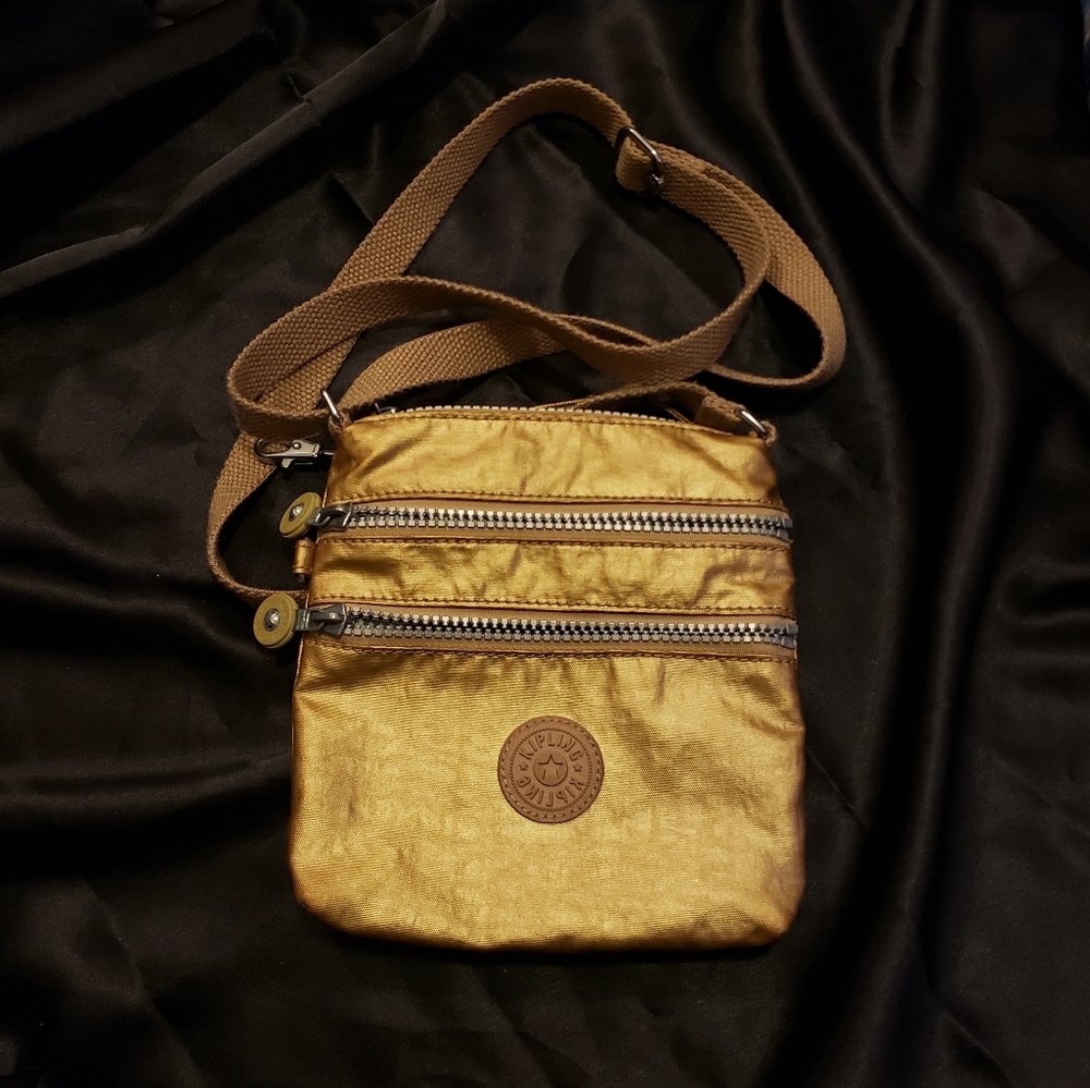 KIPLING Gold Crossbody Multi Zip Bag